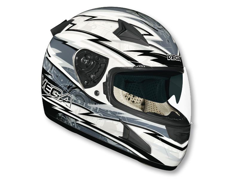 шлем vega hd 188 techno серый/белый глянцевый