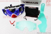 Окуляри кросові зі змінним склом, покриття Anti-Fog + захисні плівки 5шт + набір для догляду, біло-синьо-червоні (дзеркальне скло), VM-1025 VEMAR